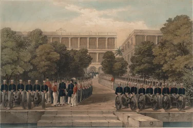 British Troops at the British Factory in Canton Preparing to Receive Imperial High Commissioner and Viceroy Keying